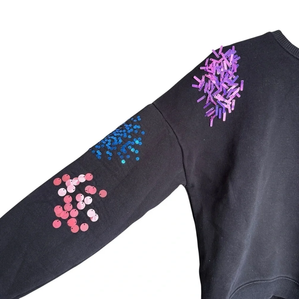 Justice Girls Black Crewneck Sweatshirt With Multicolor Sequin Detail Size 18/20